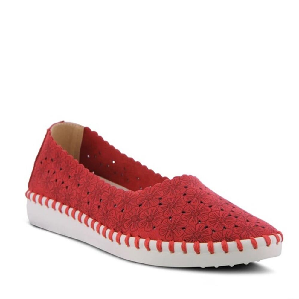[Patrizia Spring Step] Red Grazana Leather Cutout Floral Ballerina Flats Size 36